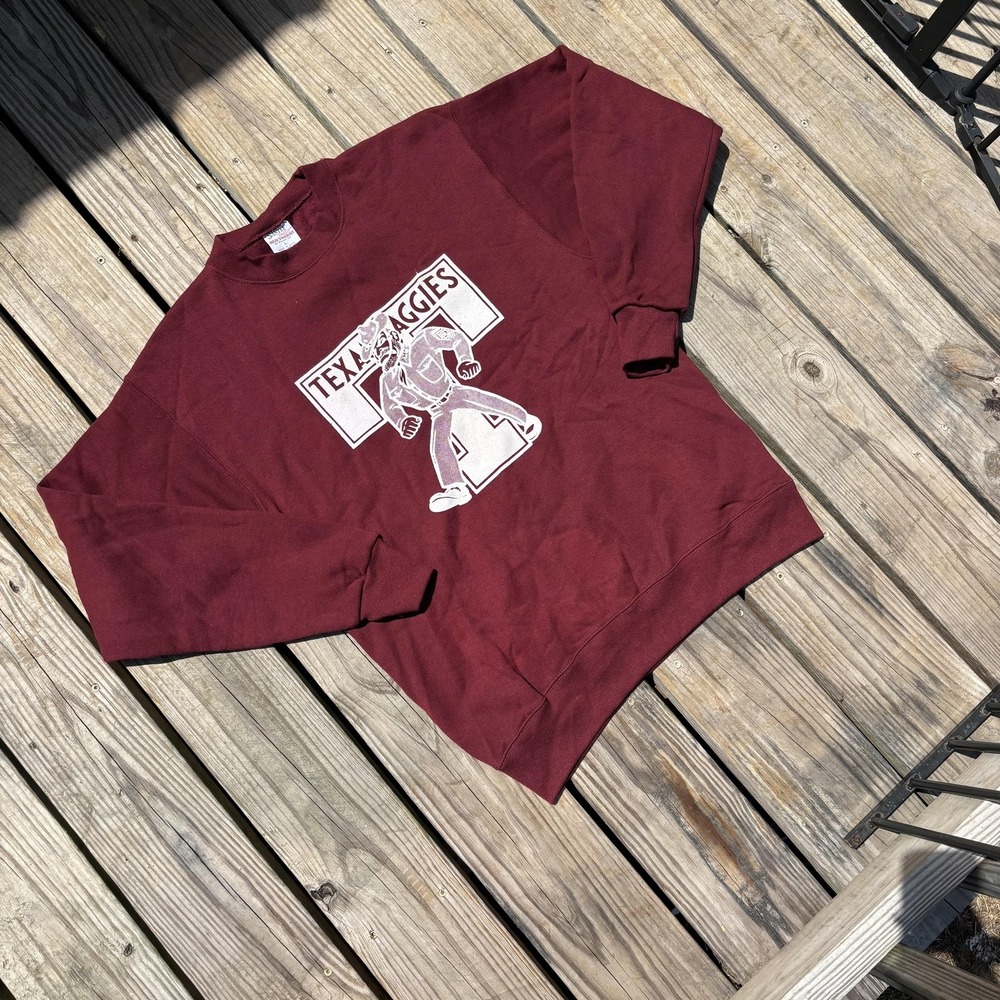 Vintage Texas A&M Aggies Sweatshirt Mens Large Red NCAA Football Santee 90s